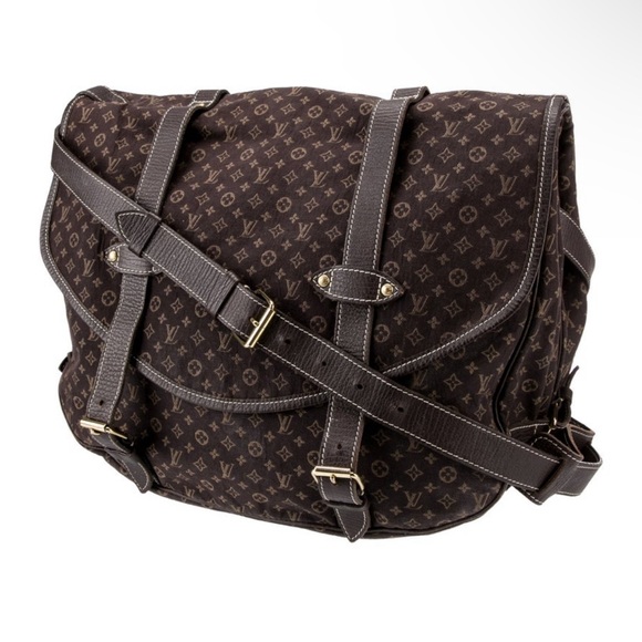 Louis Vuitton GM Messenger Saumur Denim Brown Mini Lin Saddle Crossbody Bag - Picture 2 of 4